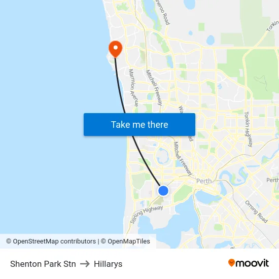 Shenton Park Stn to Hillarys map