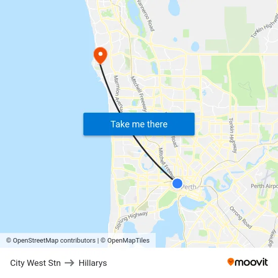 City West Stn to Hillarys map