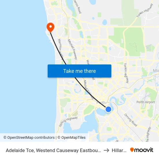 Adelaide Tce, Westend Causeway Eastbound to Hillarys map