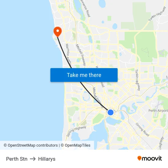 Perth Stn to Hillarys map