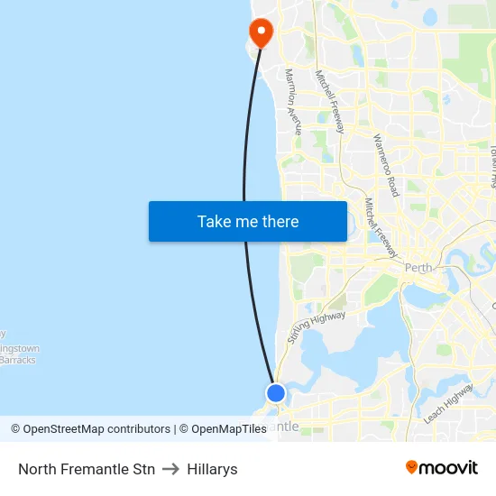 North Fremantle Stn to Hillarys map