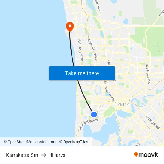Karrakatta Stn to Hillarys map