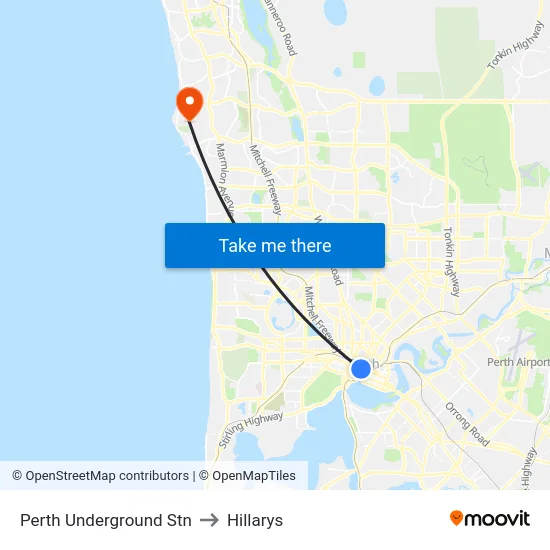 Perth Underground Stn to Hillarys map