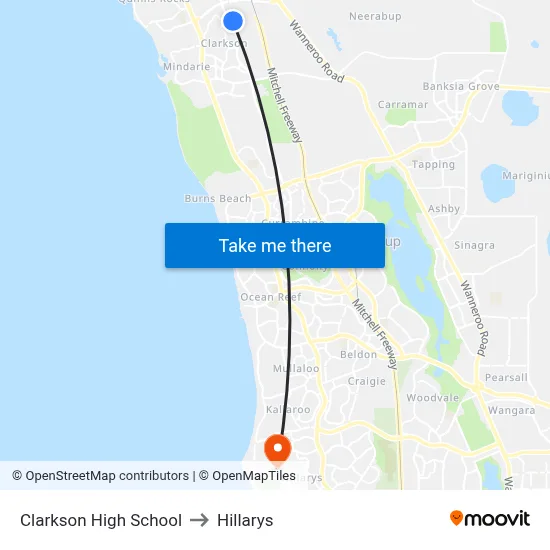 Clarkson High School to Hillarys map