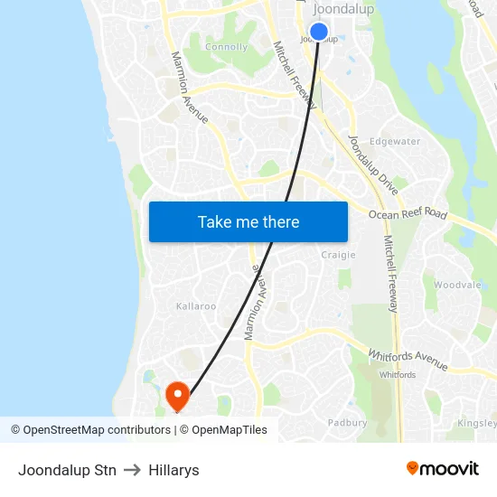 Joondalup Stn to Hillarys map