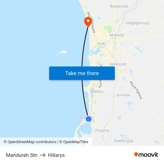 Mandurah Stn to Hillarys map