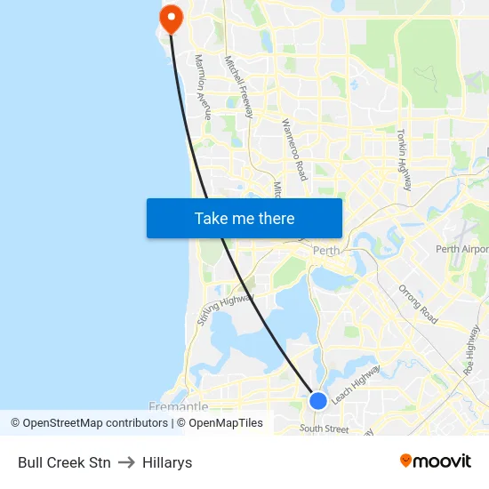 Bull Creek Stn to Hillarys map