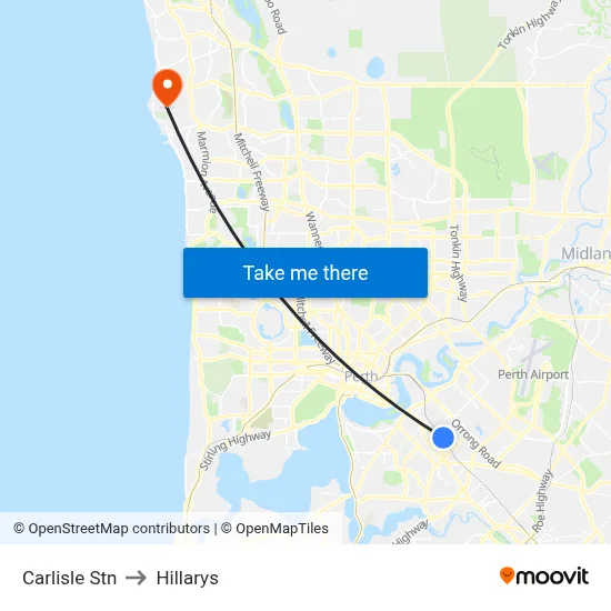 Carlisle Stn to Hillarys map