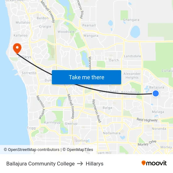 Ballajura Community College to Hillarys map