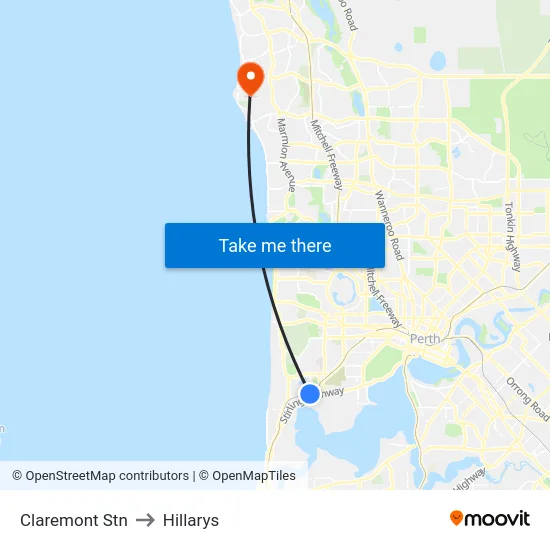 Claremont Stn to Hillarys map