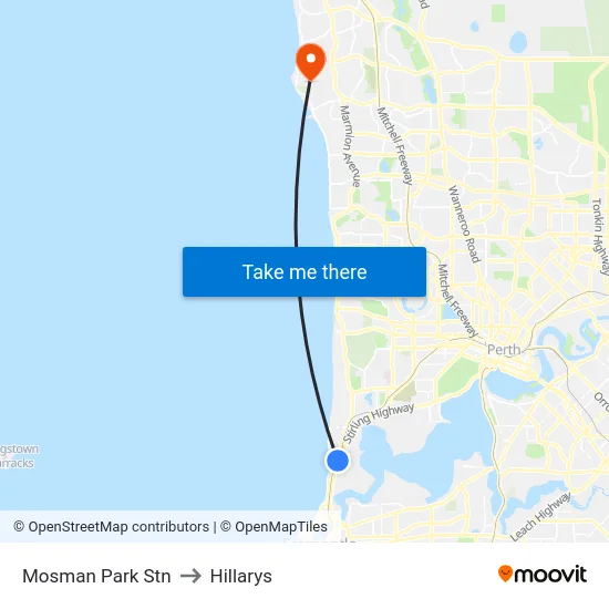 Mosman Park Stn to Hillarys map