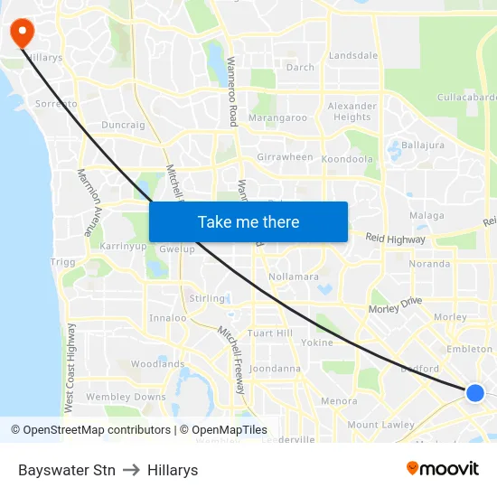 Bayswater Stn to Hillarys map