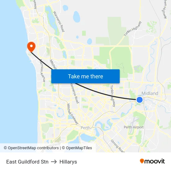 East Guildford Stn to Hillarys map