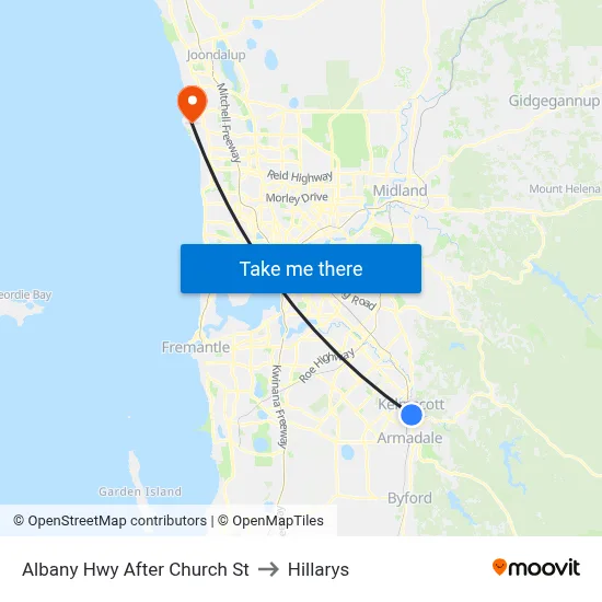 Albany Hwy After Church St to Hillarys map