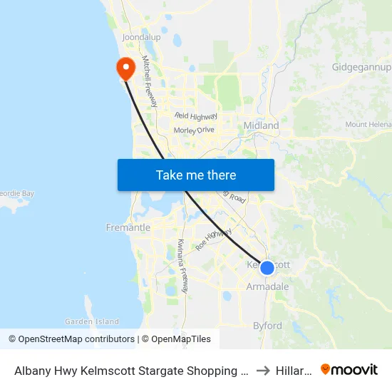Albany Hwy Kelmscott Stargate Shopping Ctr to Hillarys map