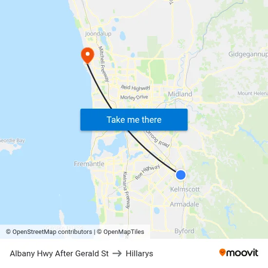 Albany Hwy After Gerald St to Hillarys map