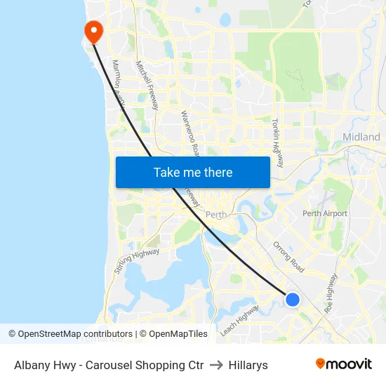 Albany Hwy - Carousel Shopping Ctr to Hillarys map