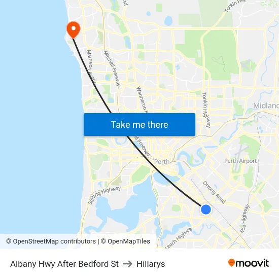 Albany Hwy After Bedford St to Hillarys map