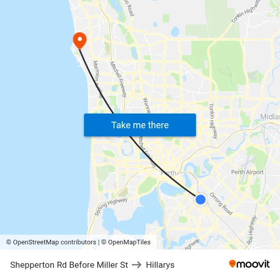 Shepperton Rd Before Miller St to Hillarys map
