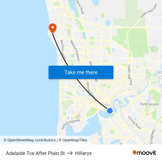 Adelaide Tce After Plain St to Hillarys map