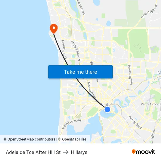 Adelaide Tce After Hill St to Hillarys map