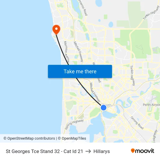 St Georges Tce Stand 32 - Cat Id 21 to Hillarys map