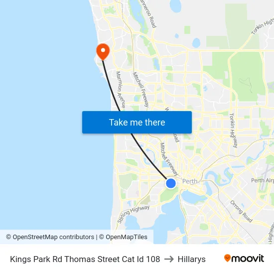 Kings Park Rd Thomas Street Cat Id 108 to Hillarys map