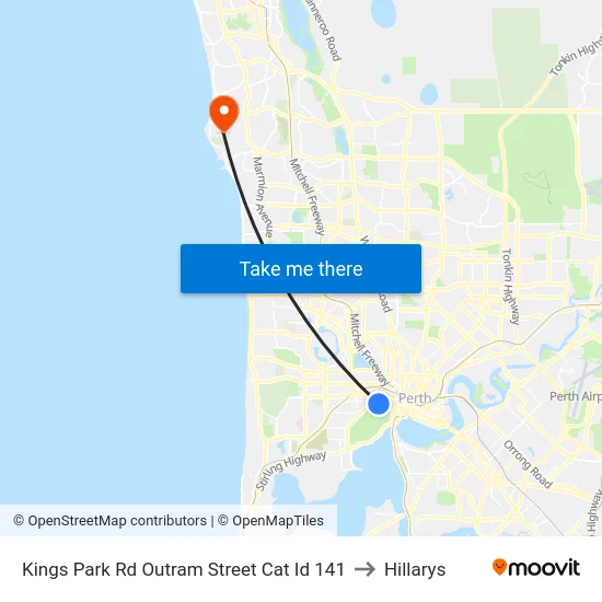 Kings Park Rd Outram Street Cat Id 141 to Hillarys map