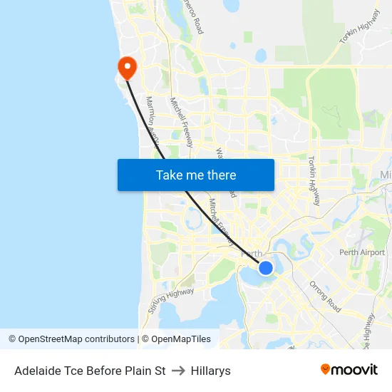 Adelaide Tce Before Plain St to Hillarys map