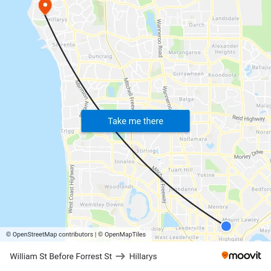 William St Before Forrest St to Hillarys map