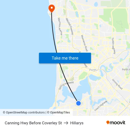 Canning Hwy Before Coverley St to Hillarys map
