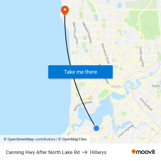Canning Hwy After North Lake Rd to Hillarys map