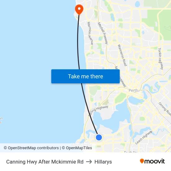 Canning Hwy After Mckimmie Rd to Hillarys map