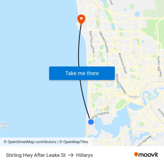 Stirling Hwy After Leake St to Hillarys map