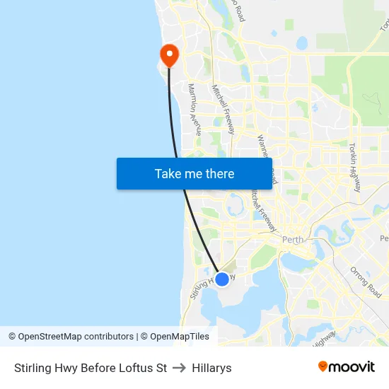 Stirling Hwy Before Loftus St to Hillarys map