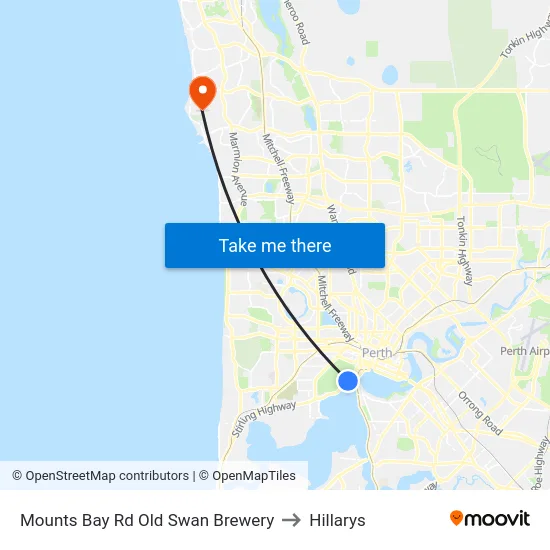 Mounts Bay Rd Old Swan Brewery to Hillarys map