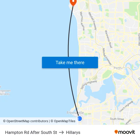 Hampton Rd After South St to Hillarys map