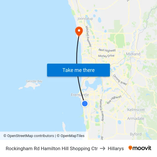 Rockingham Rd Hamilton Hill Shopping Ctr to Hillarys map