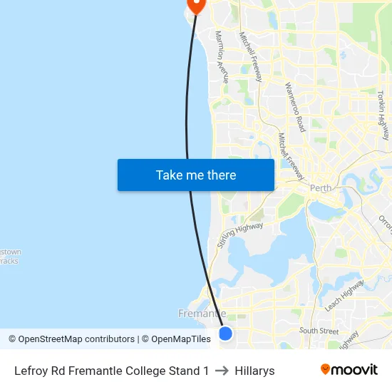 Lefroy Rd Fremantle College Stand 1 to Hillarys map