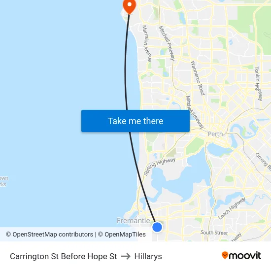 Carrington St Before Hope St to Hillarys map