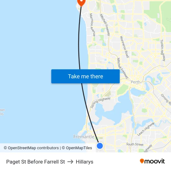 Paget St Before Farrell St to Hillarys map