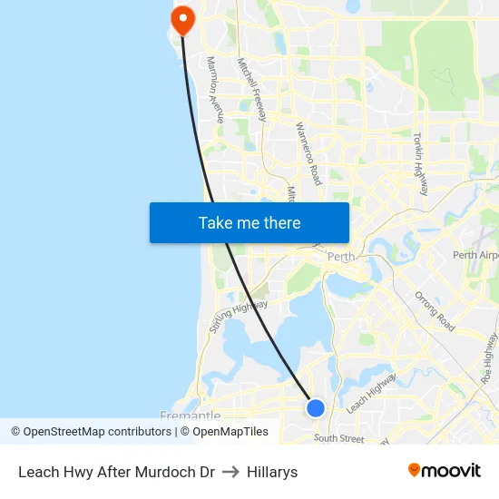 Leach Hwy After Murdoch Dr to Hillarys map
