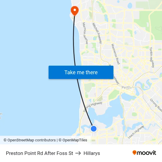 Preston Point Rd After Foss St to Hillarys map