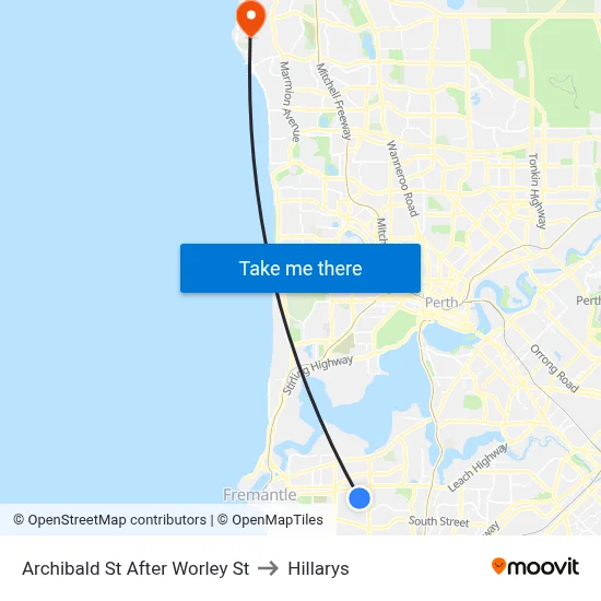 Archibald St After Worley St to Hillarys map