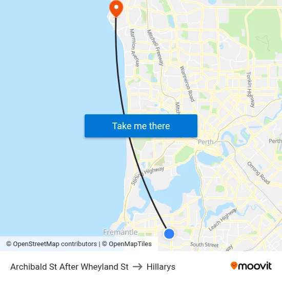 Archibald St After Wheyland St to Hillarys map