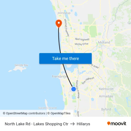North Lake Rd - Lakes Shopping Ctr to Hillarys map