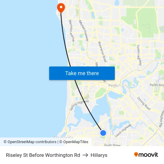Riseley St Before Worthington Rd to Hillarys map