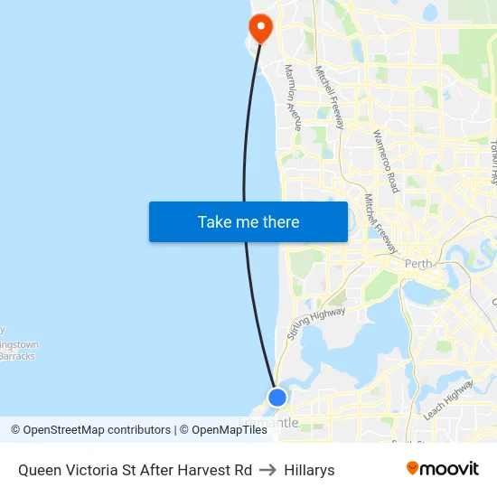 Queen Victoria St After Harvest Rd to Hillarys map
