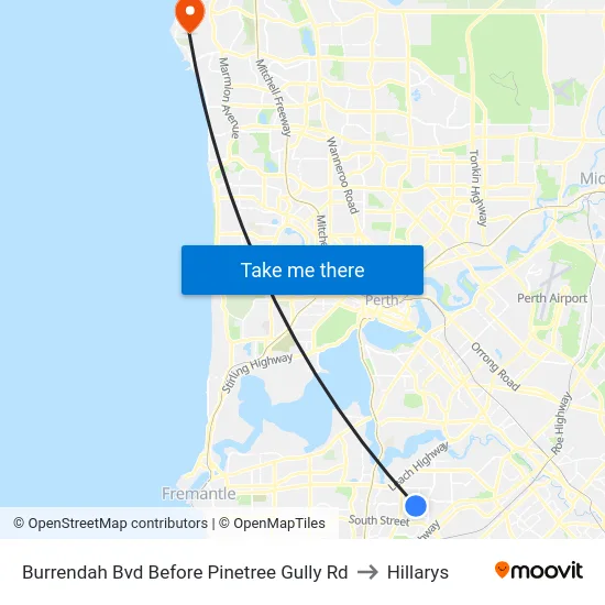 Burrendah Bvd Before Pinetree Gully Rd to Hillarys map