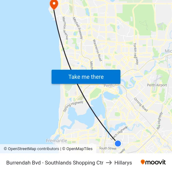 Burrendah Bvd - Southlands Shopping Ctr to Hillarys map